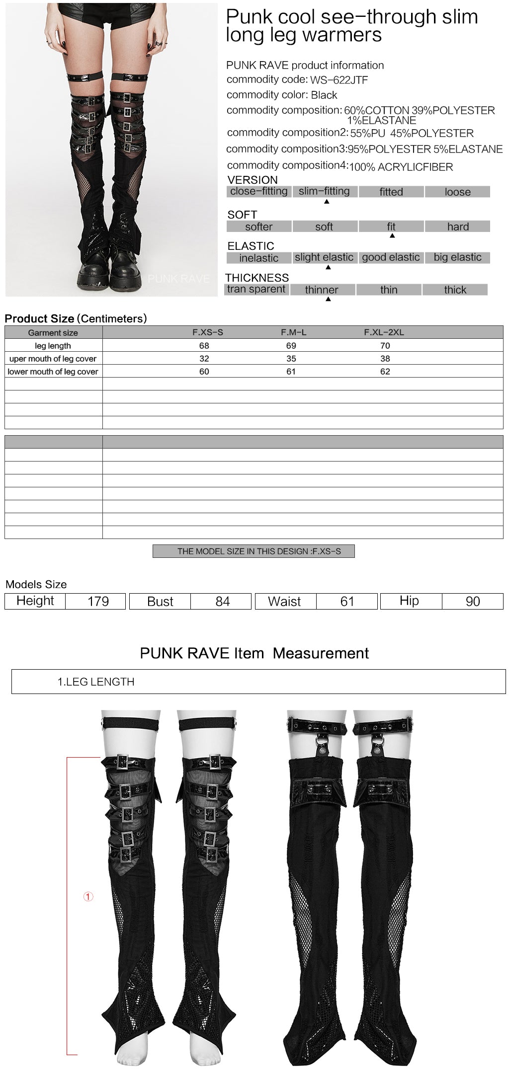 WS-622JTF Gothic Mesh Buckle Over-the-Knee Punk Accessories Leg Warmers?-??Punk Rave Clothing