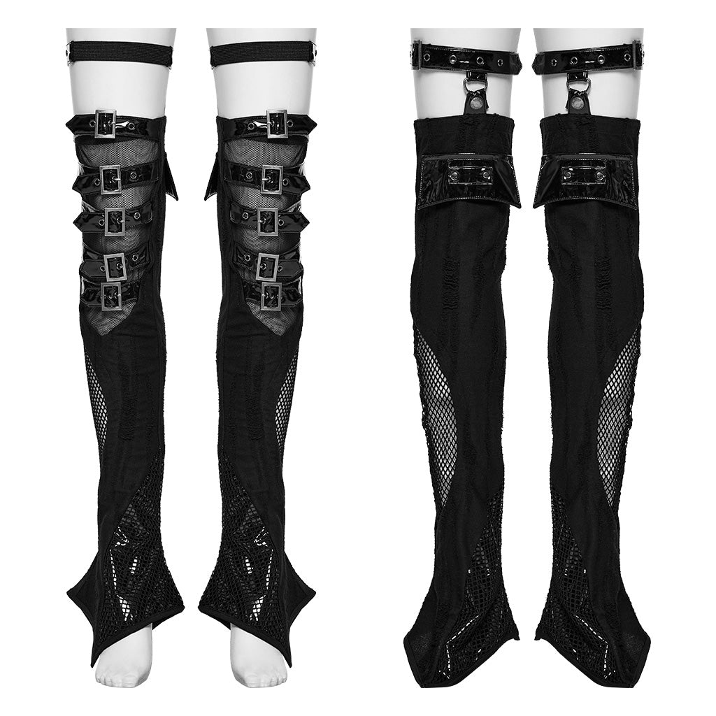 WS-622JTF Gothic Mesh Buckle Over-the-Knee Punk Accessories Leg Warmers?-??Punk Rave Clothing