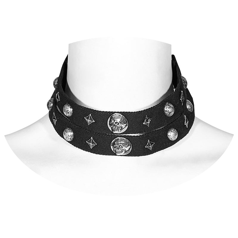 WS-625LH Gothic Skull Rivet Choker Punk Accessories Statement Necklace