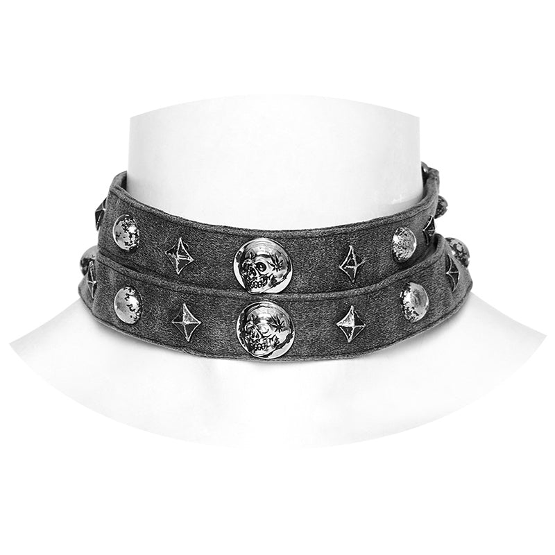 WS-625LH Gothic Skull Rivet Choker Punk Accessories Statement Necklace