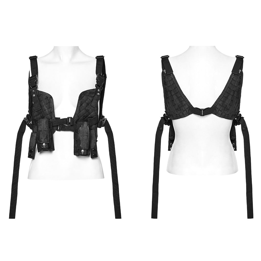 WS-626BD Stealthy Gothic Tactical Vest Punk Accessories Adjustable black Harness?-??Punk Rave Clothing