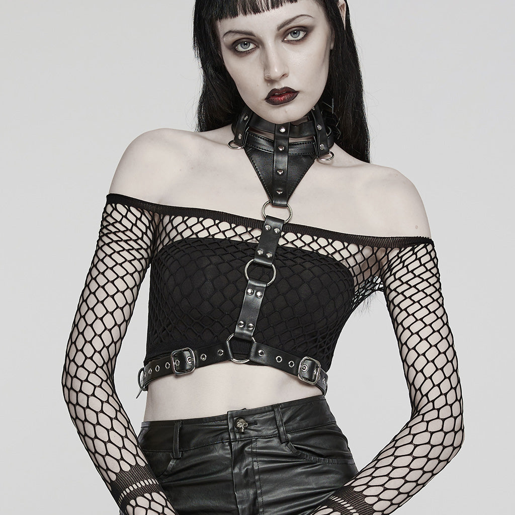 WS-628LHF Gothic Punk Choker Harness with Adjustable Belt Straps