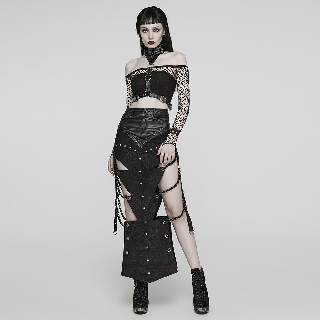 WS-628LHF Gothic Punk Choker Harness with Adjustable Belt Straps?-??Punk Rave Clothing
