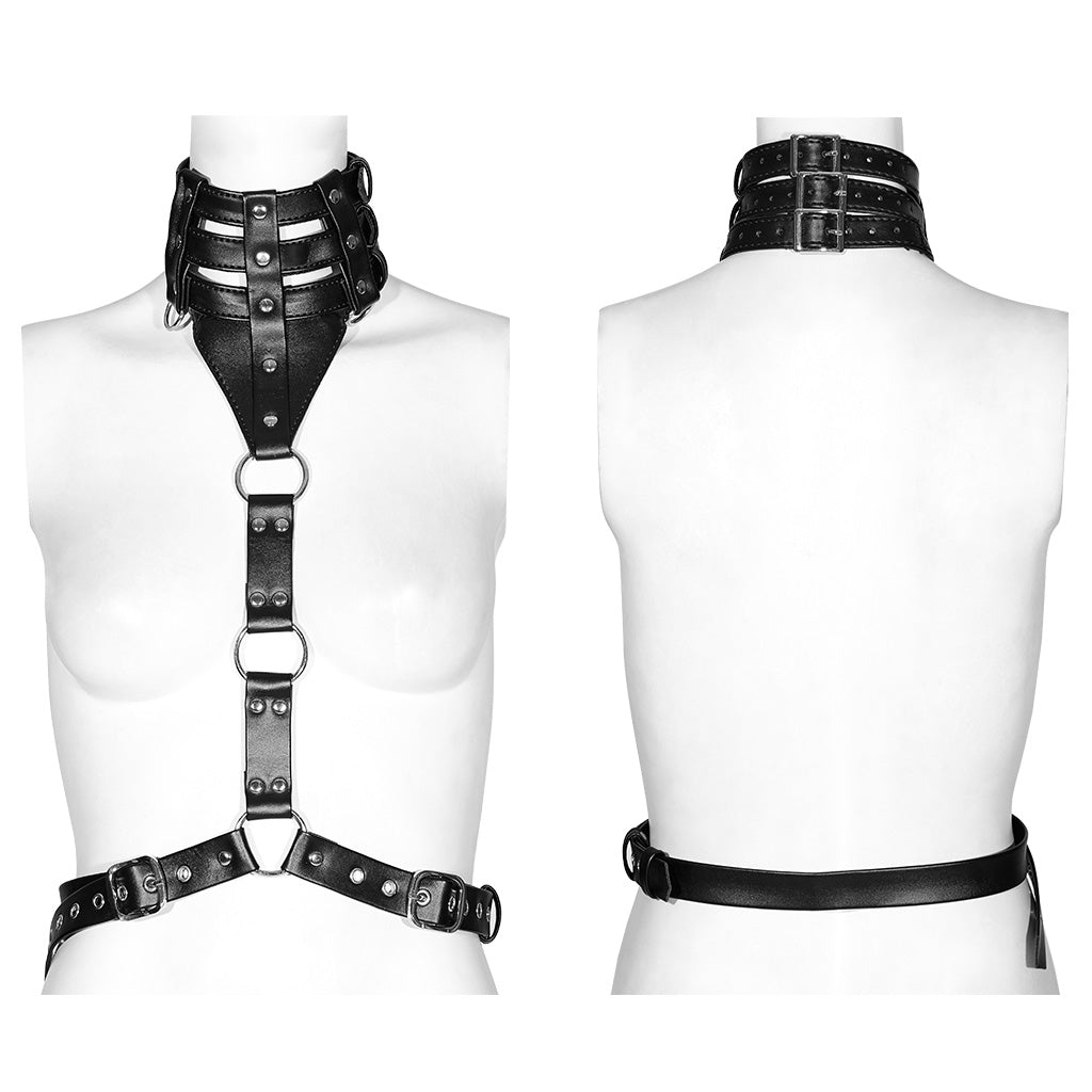 WS-628LHF Gothic Punk Choker Harness with Adjustable Belt Straps