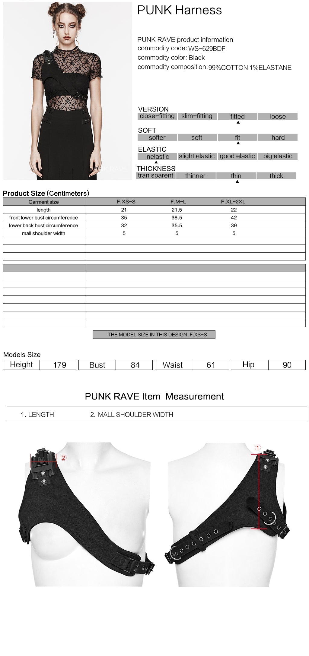 WS-629BDF Riveted Asymmetrical black Punk Shoulder Harness Accessory?-??Punk Rave Clothing