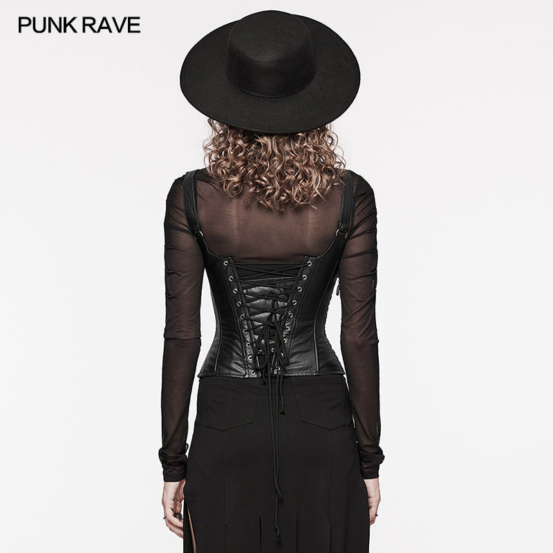 WS-630YDF Gothic Lace-Up Faux Leather Corset Vest with Buckle Straps?-??Punk Rave Clothing