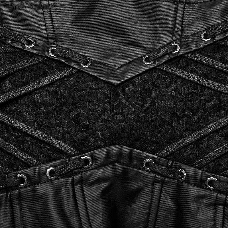 WS-630YDF Gothic Lace-Up Faux Leather Corset Vest with Buckle Straps?-??Punk Rave Clothing