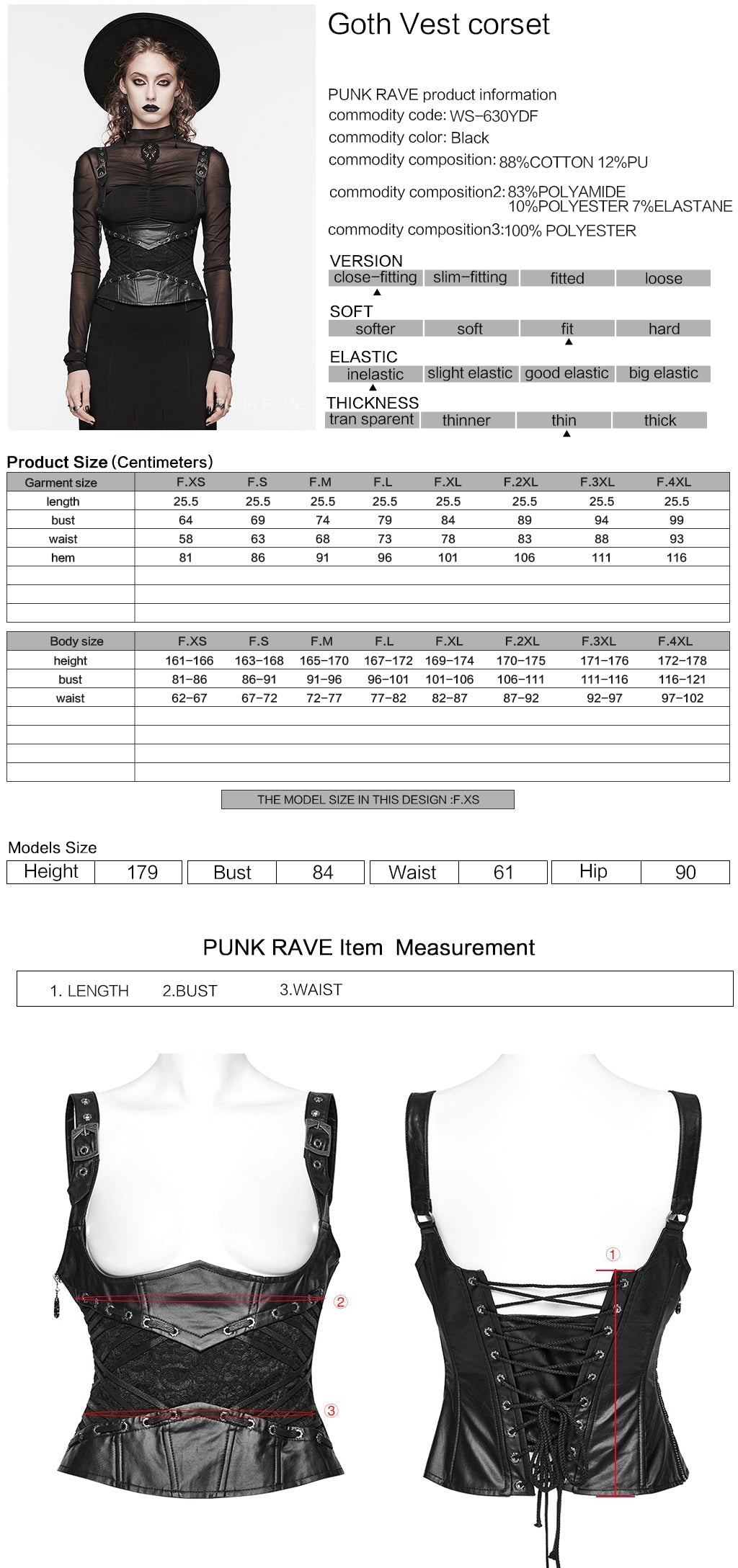 WS-630YDF Gothic Lace-Up Faux Leather Corset Vest with Buckle Straps?-??Punk Rave Clothing