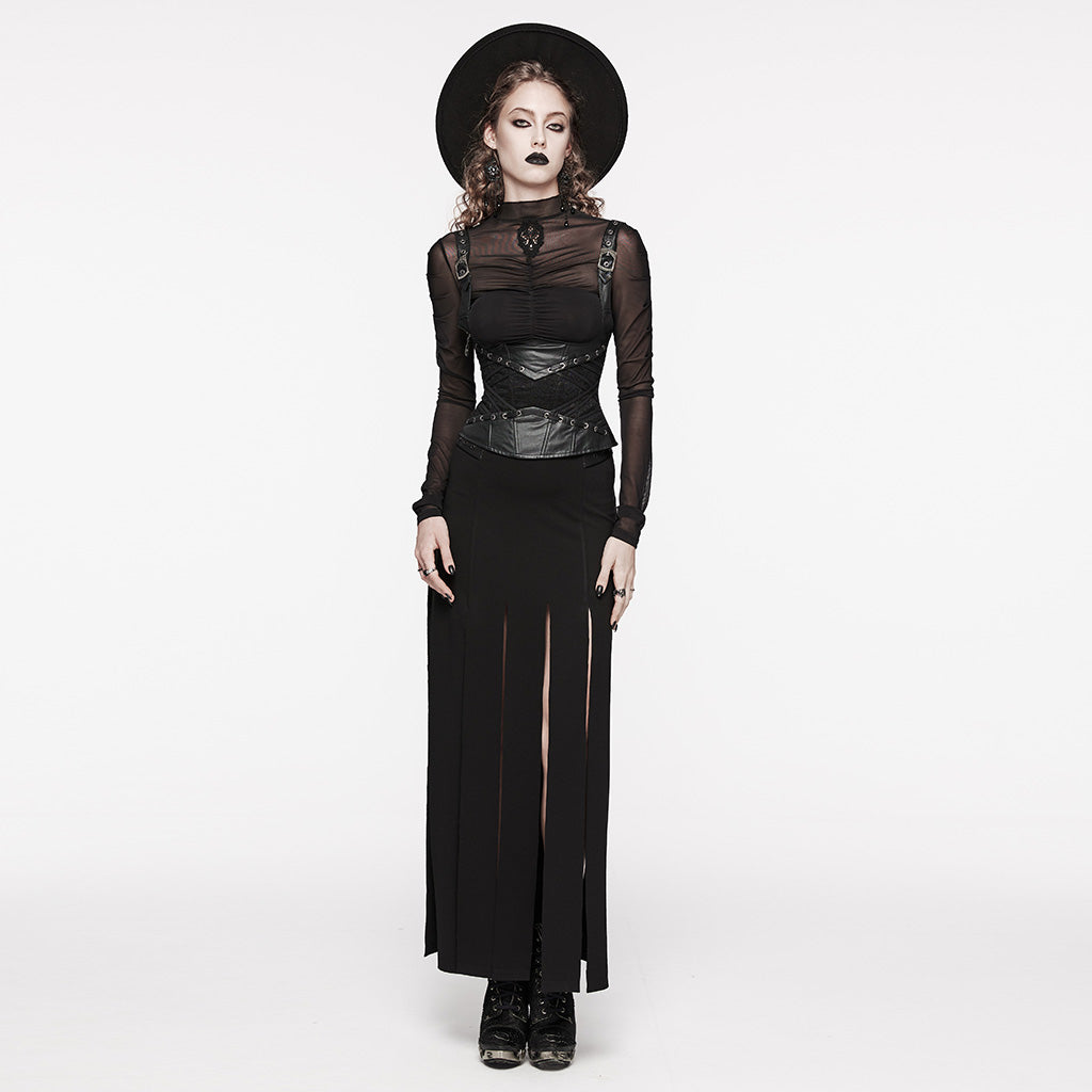 WS-630YDF Gothic Lace-Up Faux Leather Corset Vest with Buckle Straps?-??Punk Rave Clothing