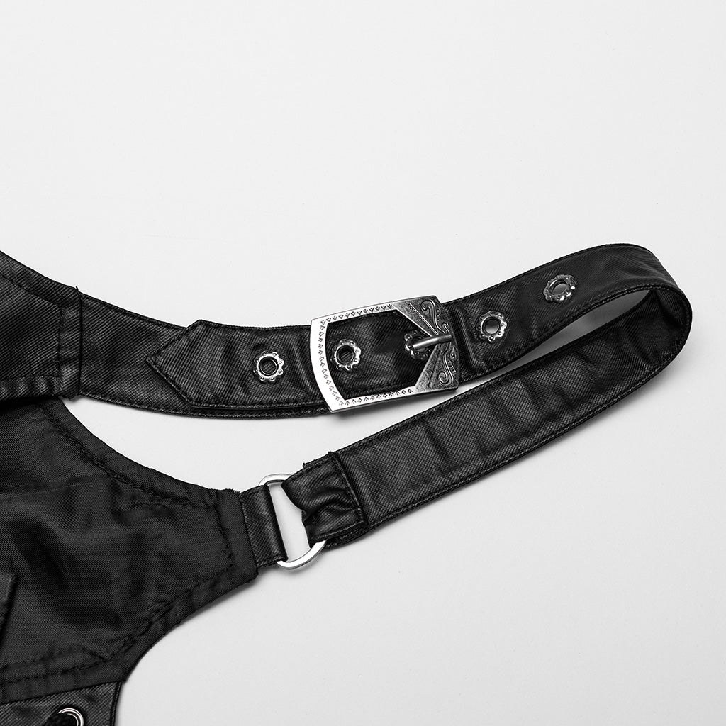 WS-630YDF Gothic Lace-Up Faux Leather Corset Vest with Buckle Straps?-??Punk Rave Clothing