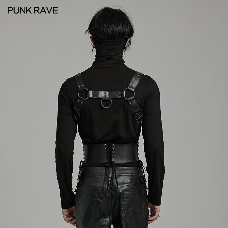 WS-635YDM Punk Rave Punk Corset Spiked Leather Waist Cincher with Red Buckle Straps?-??Punk Rave Clothing