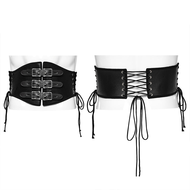 WS-635YDM Punk Rave Punk Corset Spiked Leather Waist Cincher with Red Buckle Straps?-??Punk Rave Clothing