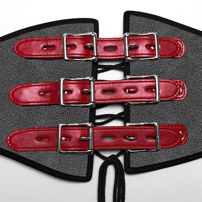 WS-635YDM Punk Rave Punk Corset Spiked Leather Waist Cincher with Red Buckle Straps?-??Punk Rave Clothing