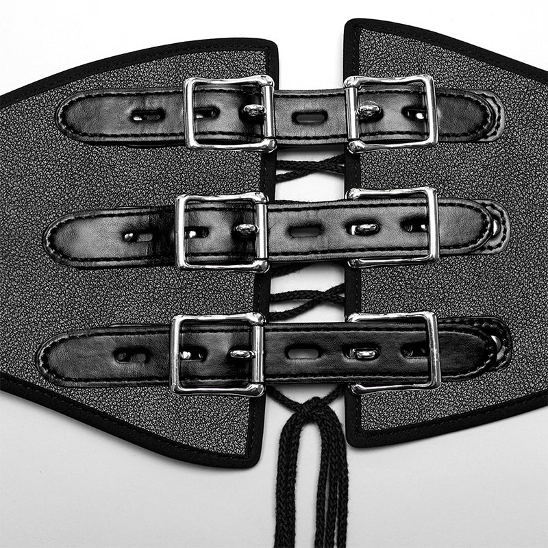 WS-635YDM Punk Rave Punk Corset Spiked Leather Waist Cincher with Red Buckle Straps?-??Punk Rave Clothing