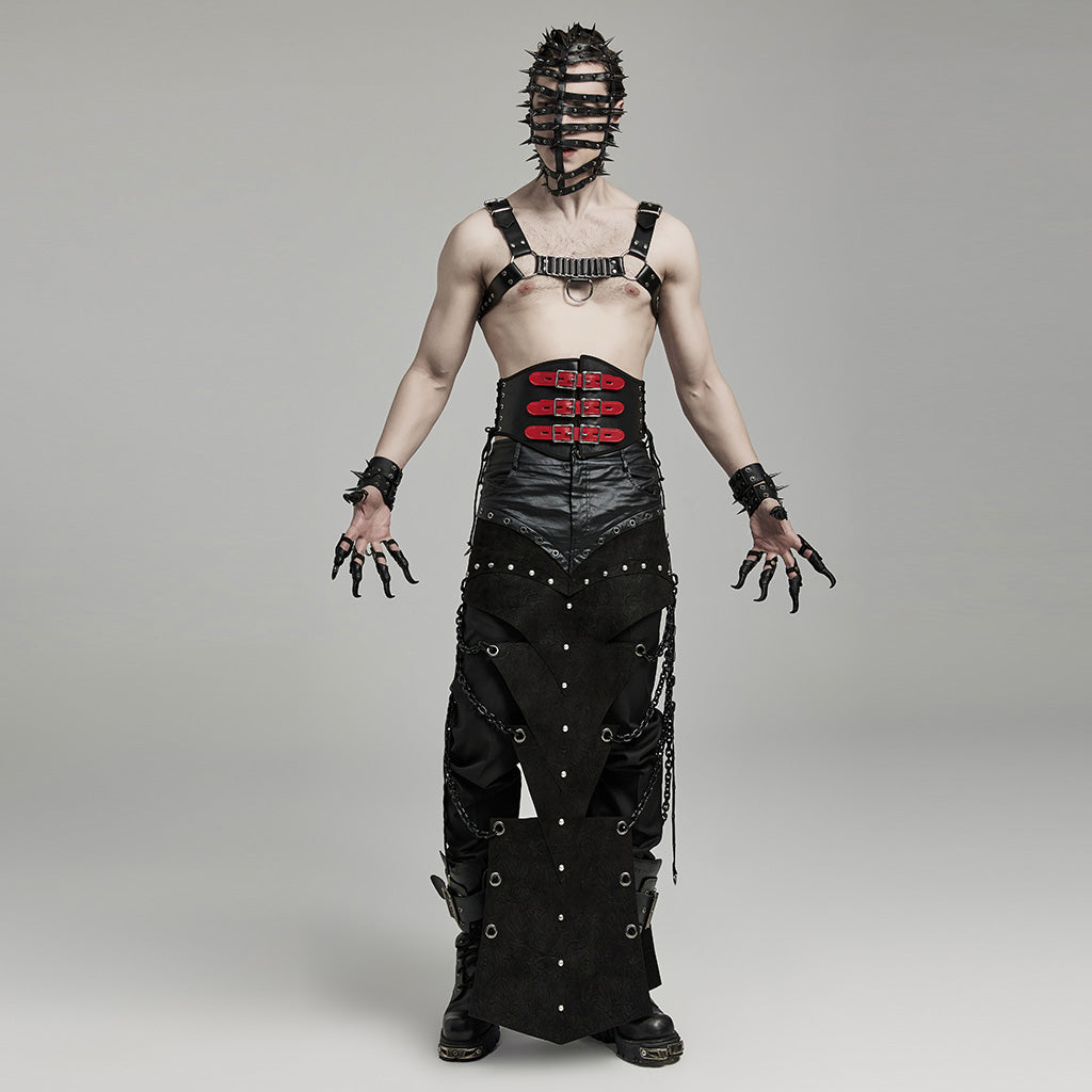 WS-635YDM Punk Rave Punk Corset Spiked Leather Waist Cincher with Red Buckle Straps?-??Punk Rave Clothing