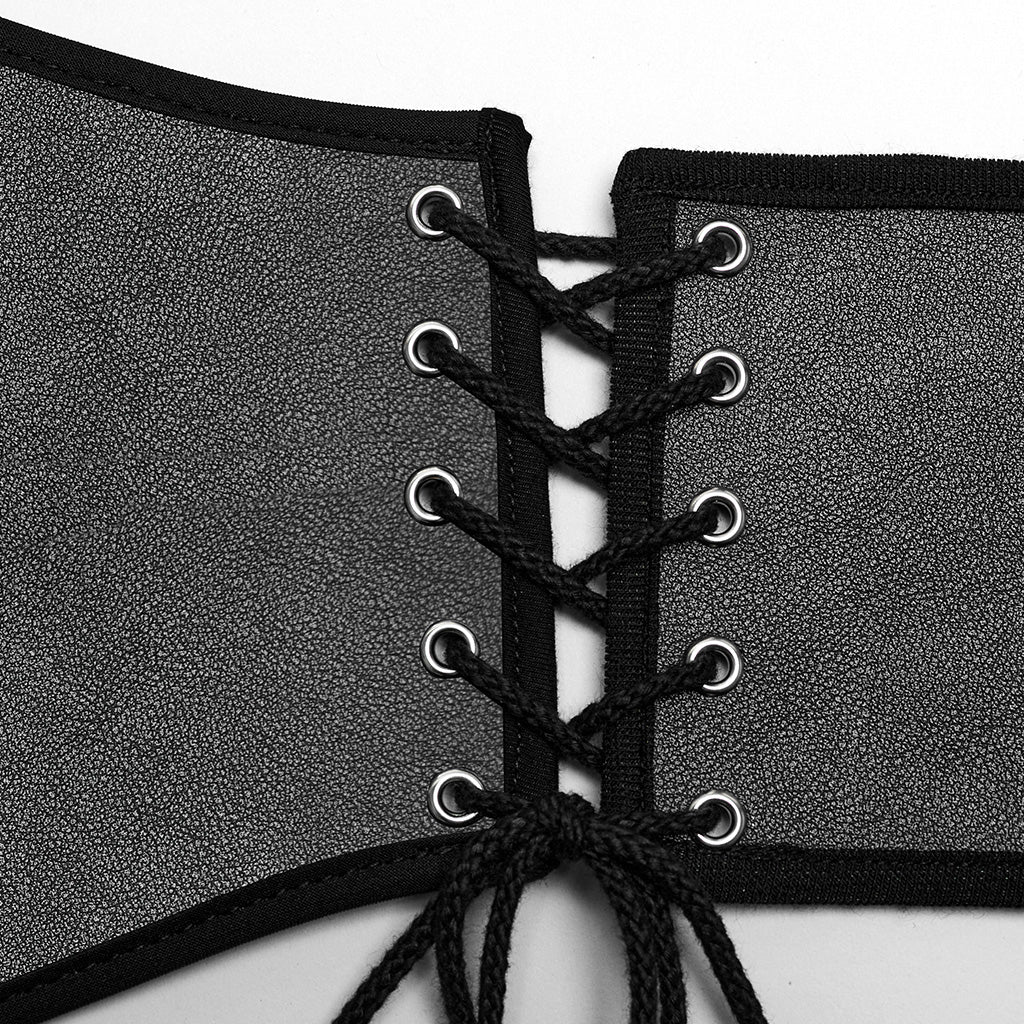 WS-635YDM Punk Rave Punk Corset Spiked Leather Waist Cincher with Red Buckle Straps?-??Punk Rave Clothing