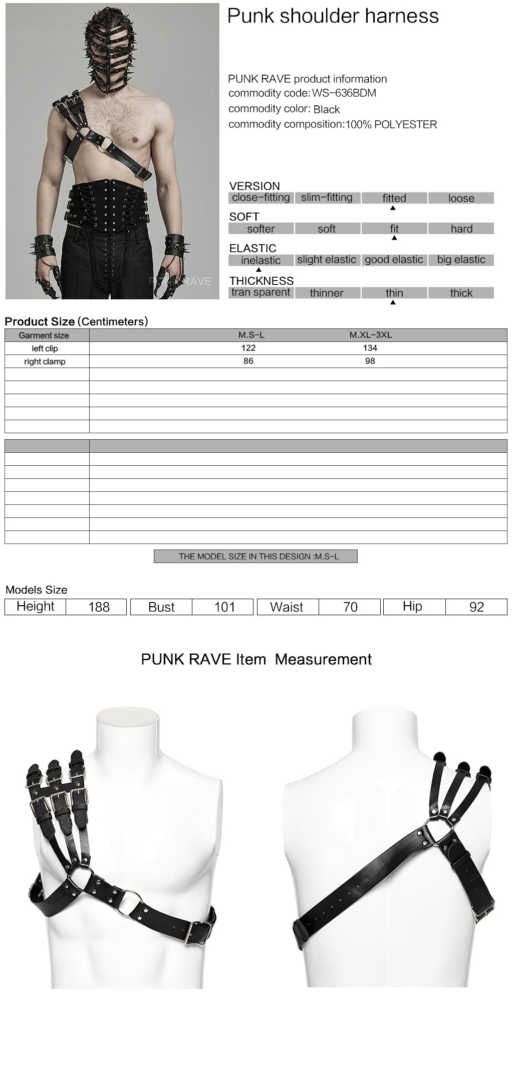WS-636BDM Edgy Shoulder Harness Spiked Punk Accessories Adjustable Straps?-??Punk Rave Clothing