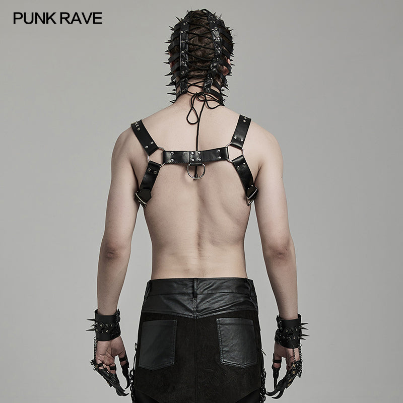 WS-637BDM Steampunk Leather Chest Harness with Metal Ring Details?-??Punk Rave Clothing