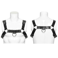 WS-637BDM Steampunk Leather Chest Harness with Metal Ring Details