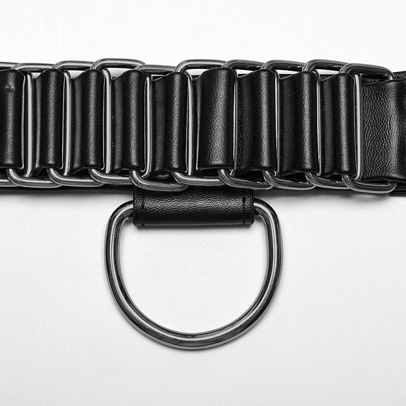 WS-637BDM Steampunk Leather Chest Harness with Metal Ring Details?-??Punk Rave Clothing