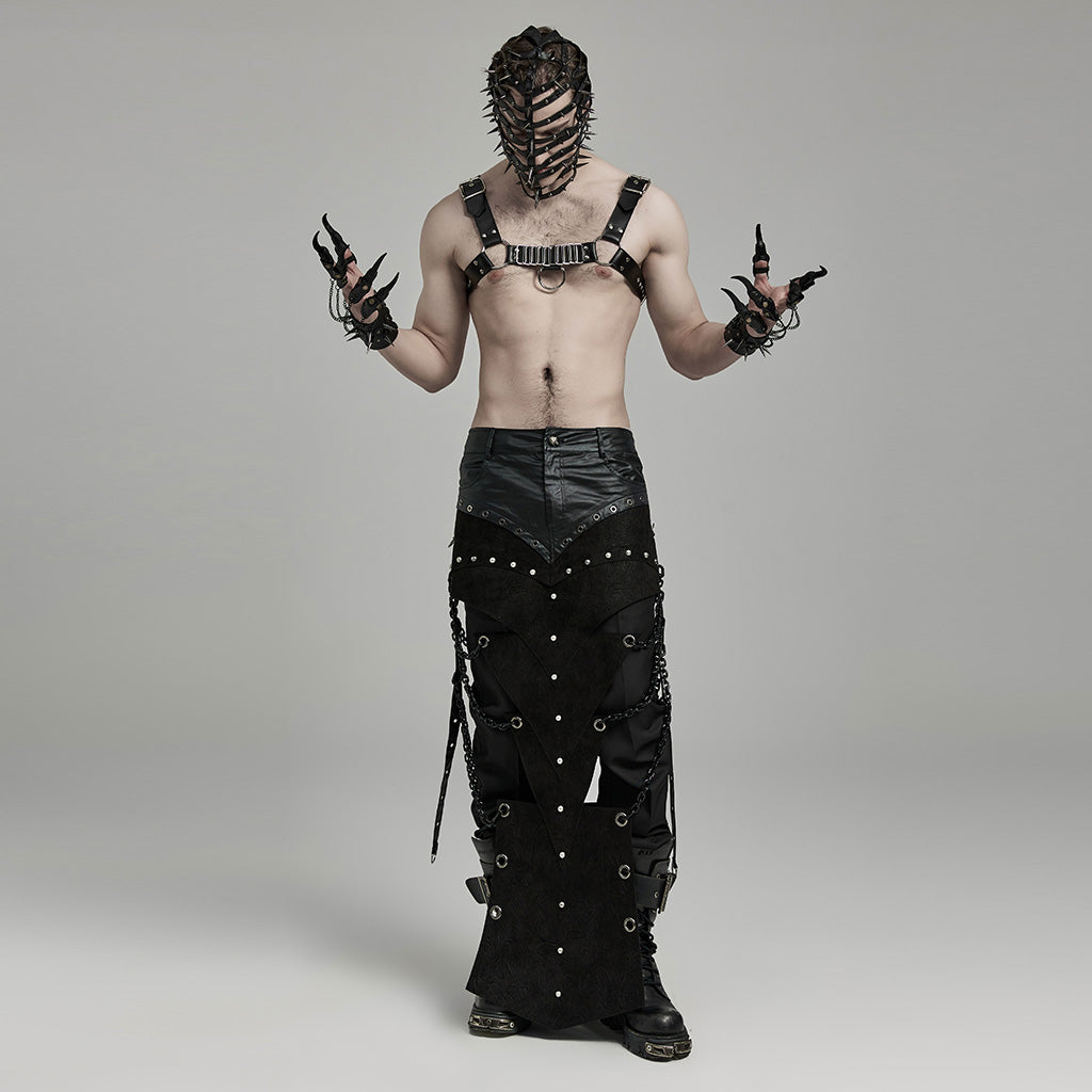 WS-637BDM Steampunk Leather Chest Harness with Metal Ring Details?-??Punk Rave Clothing