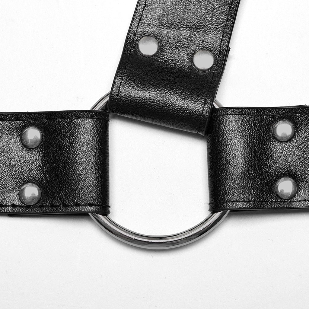 WS-637BDM Steampunk Leather Chest Harness with Metal Ring Details