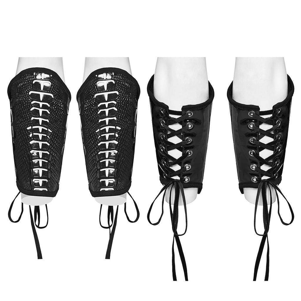 WS-640SSF Lace-Up Black Faux Leather Punk Gothic Arm Warmers?-??Punk Rave Clothing