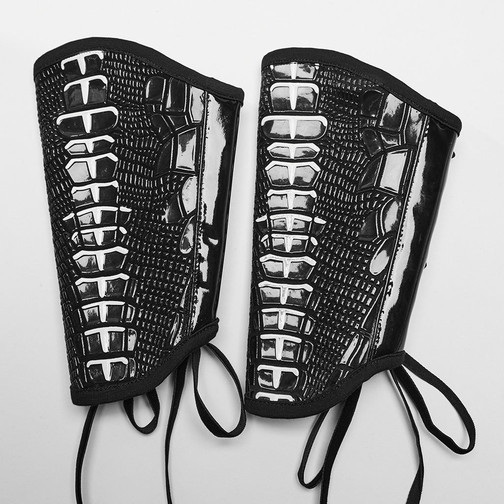 WS-640SSF Lace-Up Black Faux Leather Punk Gothic Arm Warmers?-??Punk Rave Clothing