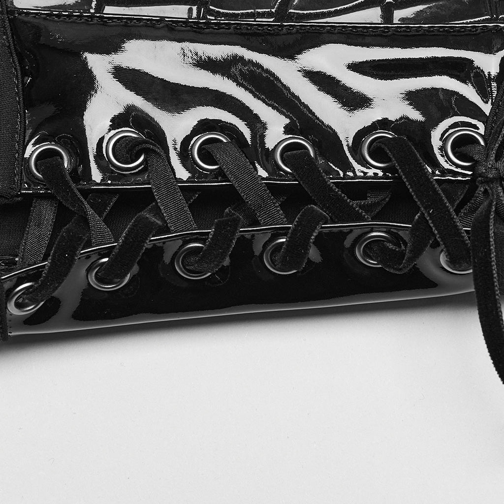 WS-640SSF Lace-Up Black Faux Leather Punk Gothic Arm Warmers?-??Punk Rave Clothing