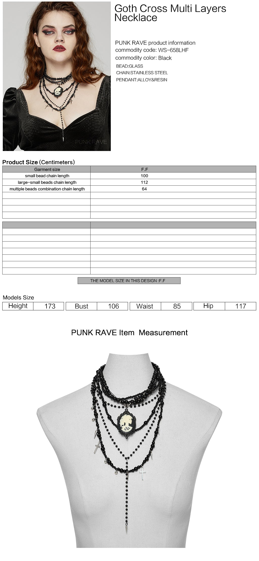 WS-658LHF Vintage Gothic Multi-Layer Cross Bead Necklace?-??Punk Rave Clothing
