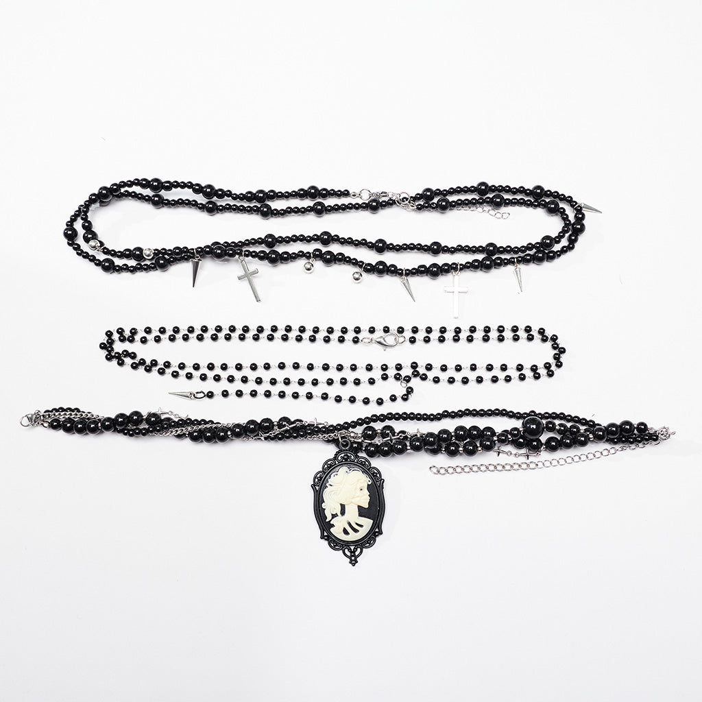 WS-658LHF Vintage Gothic Multi-Layer Cross Bead Necklace?-??Punk Rave Clothing