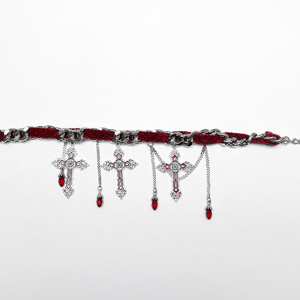 WS-659LHF Gothic Elegance Cross Choker Necklace Gothic Accessories Vintage Silver?-??Punk Rave Clothing