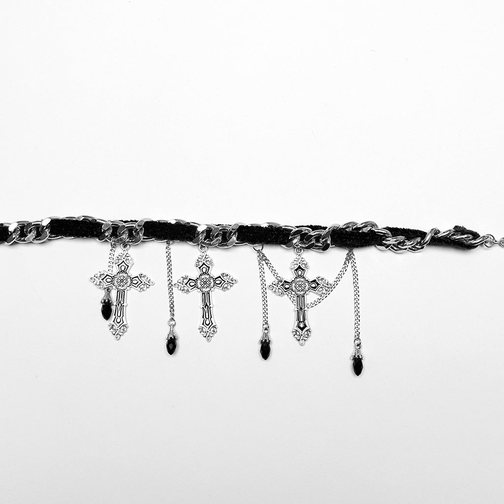 WS-659LHF Gothic Elegance Cross Choker Necklace Gothic Accessories Vintage Silver?-??Punk Rave Clothing