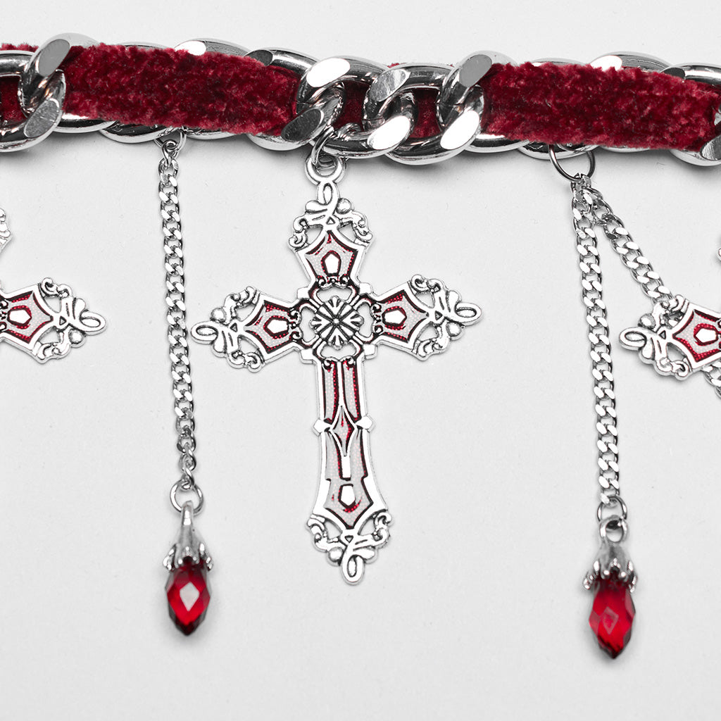 WS-659LHF Gothic Elegance Cross Choker Necklace Gothic Accessories Vintage Silver?-??Punk Rave Clothing