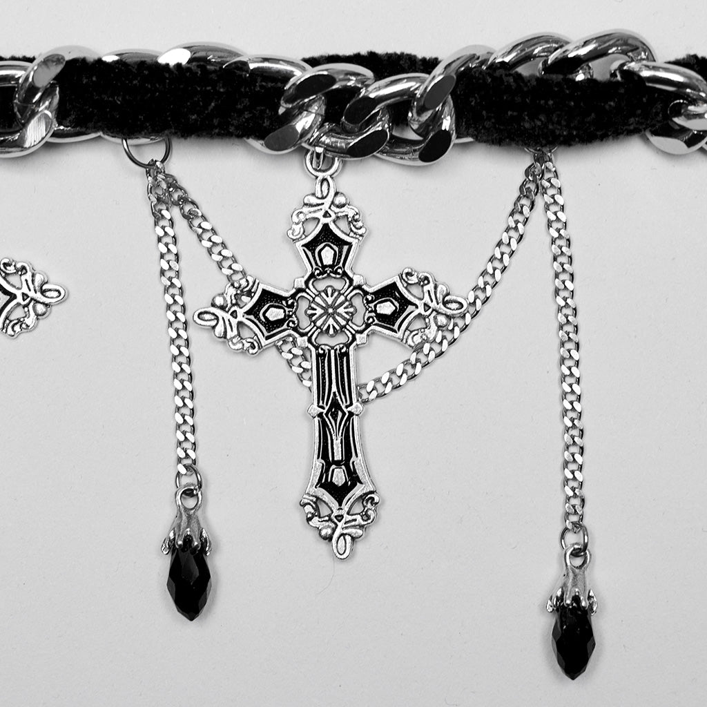 WS-659LHF Gothic Elegance Cross Choker Necklace Gothic Accessories Vintage Silver?-??Punk Rave Clothing