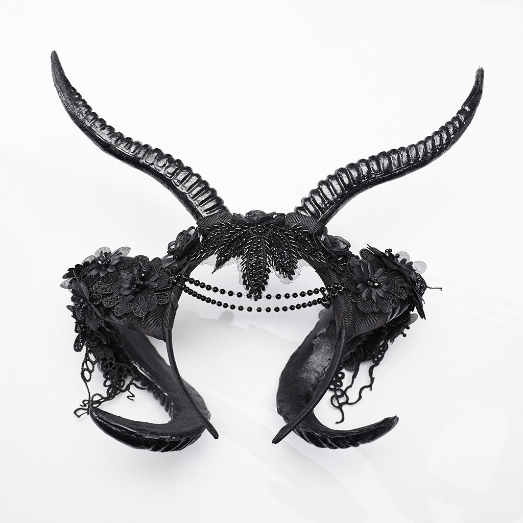 WS-661FSF Gothic Accessories Demon Horn Headdress with Lace and Chains?-??Punk Rave Clothing