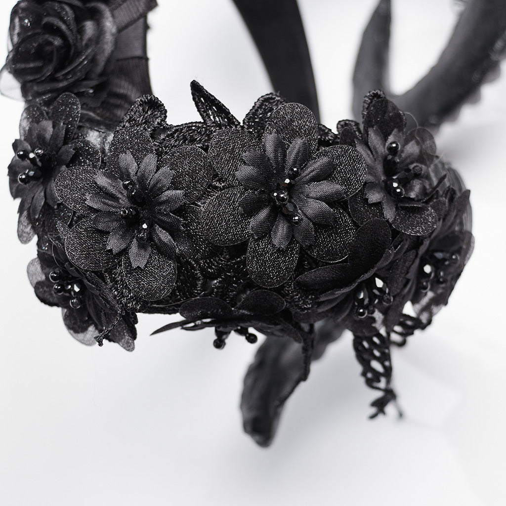 WS-661FSF Gothic Accessories Demon Horn Headdress with Lace and Chains?-??Punk Rave Clothing