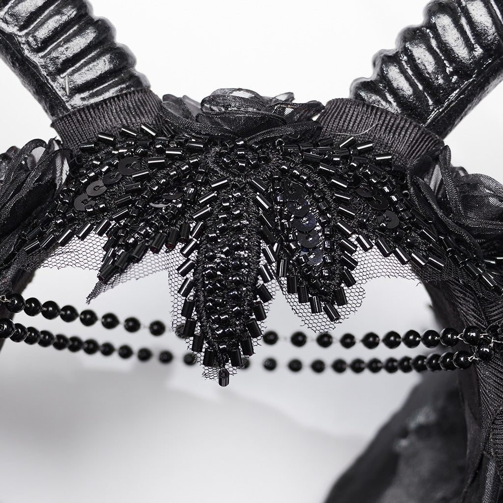 WS-661FSF Gothic Accessories Demon Horn Headdress with Lace and Chains?-??Punk Rave Clothing