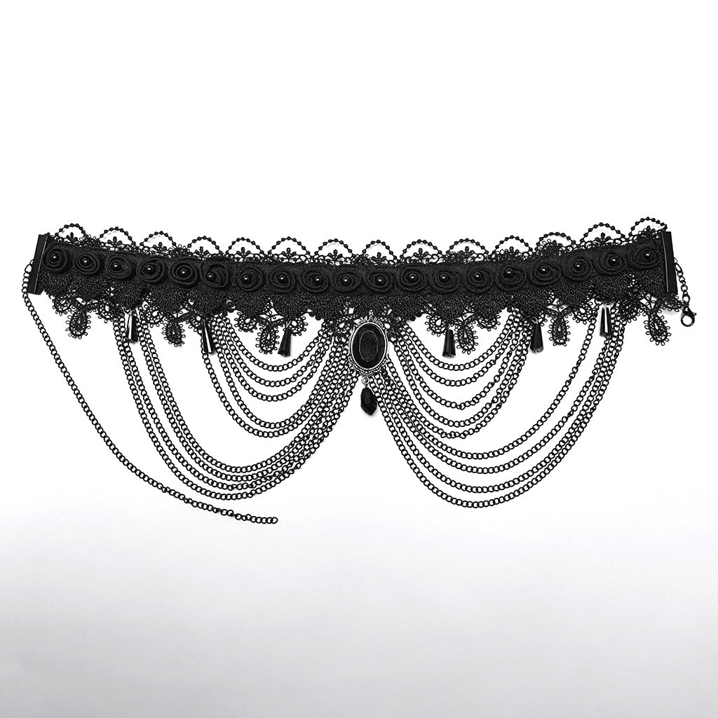 WS-668LHF Gothic Lace Choker Necklace Black Lace Chains Victorian Rose?-??Punk Rave Clothing