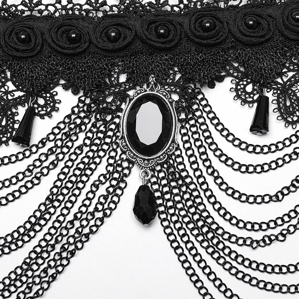 WS-668LHF Gothic Lace Choker Necklace Black Lace Chains Victorian Rose?-??Punk Rave Clothing