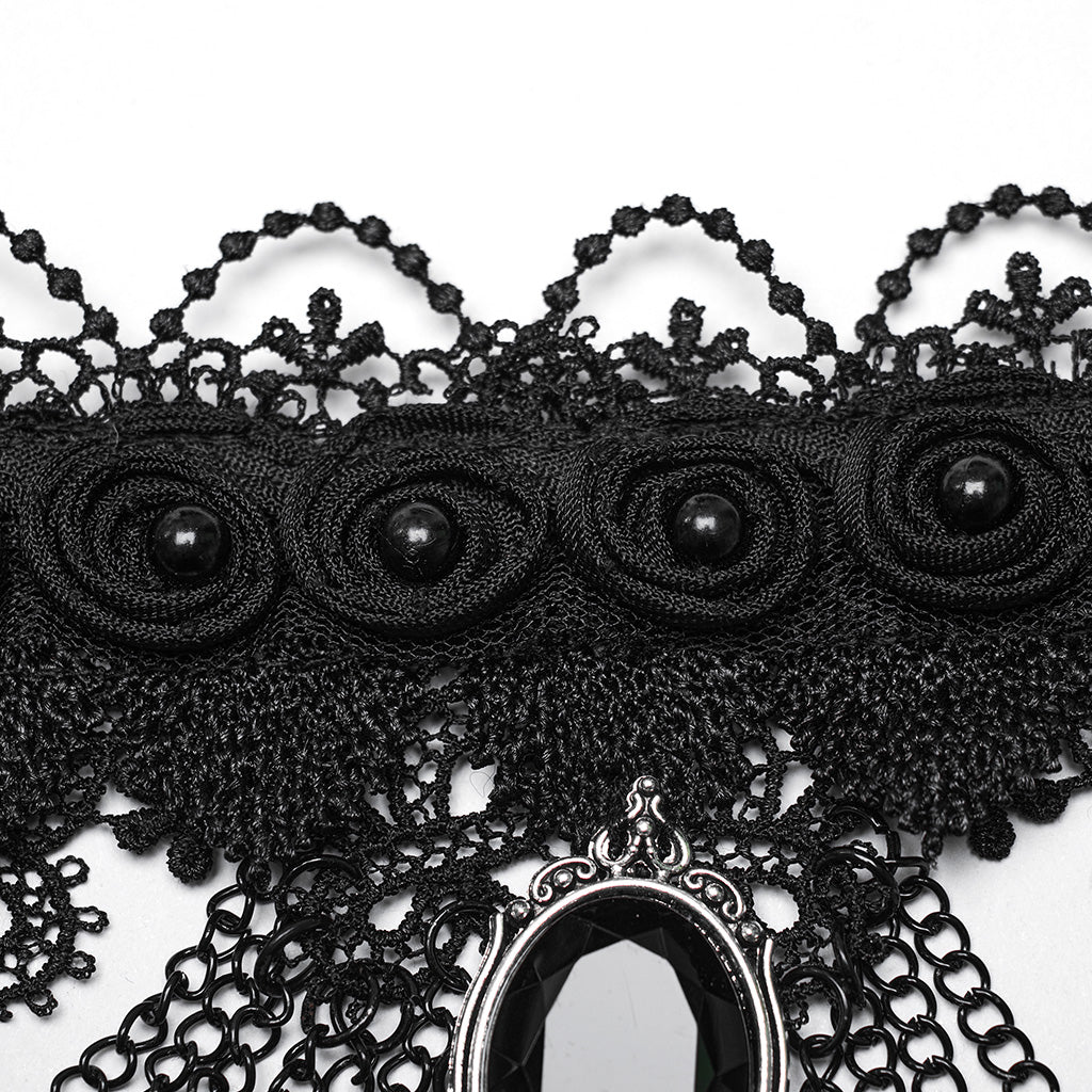 WS-668LHF Gothic Lace Choker Necklace Black Lace Chains Victorian Rose?-??Punk Rave Clothing