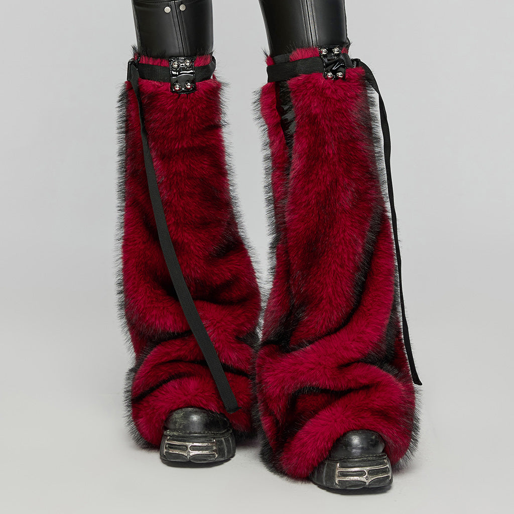 WS-672JTF Faux Fur Strapped Leg Warmers Punk Accessories Deluxe?-??Punk Rave Clothing