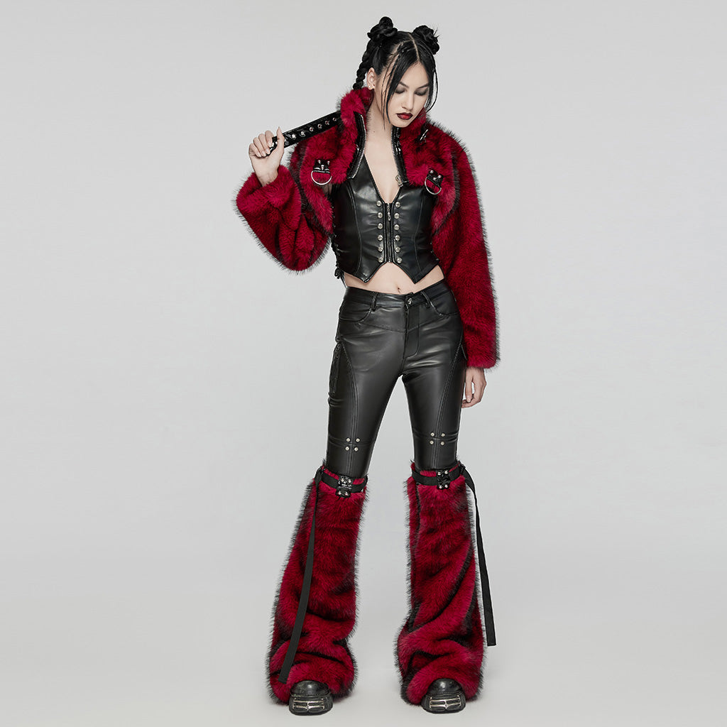 WS-672JTF Faux Fur Strapped Leg Warmers Punk Accessories Deluxe?-??Punk Rave Clothing