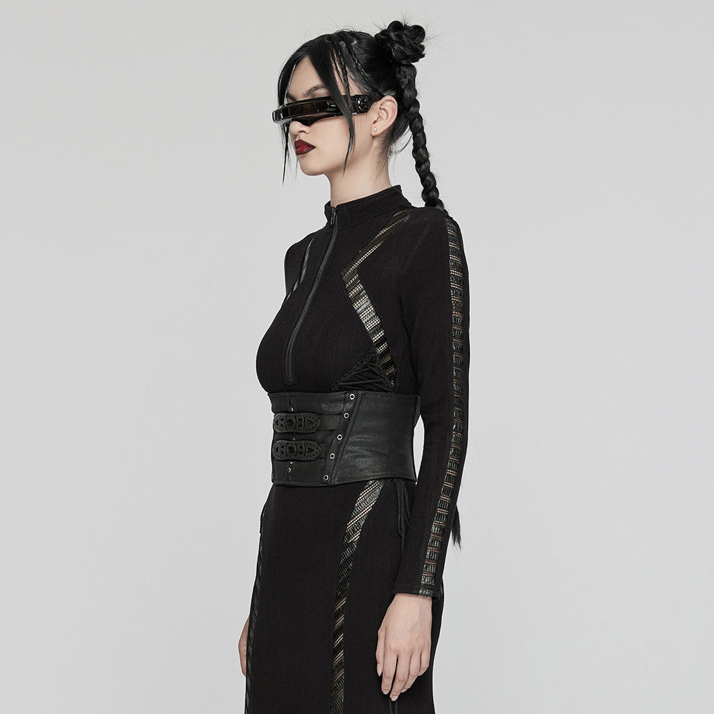 WS-674YDF Edgy Cyberpunk Corset with Lace-Up and Rivet Detailing?-??Punk Rave Clothing