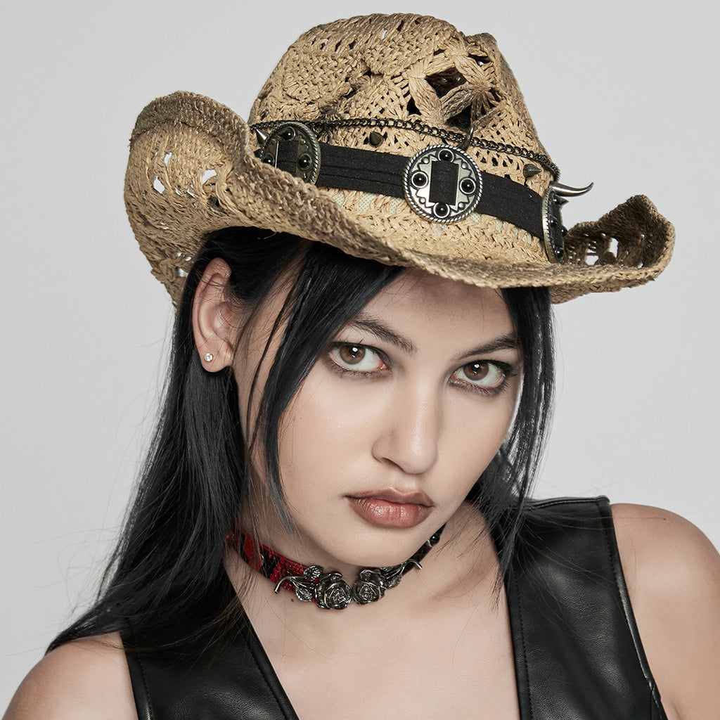 WS-675MZ Intricate Black Mesh Punk Rocker Hat?-??Punk Rave Clothing