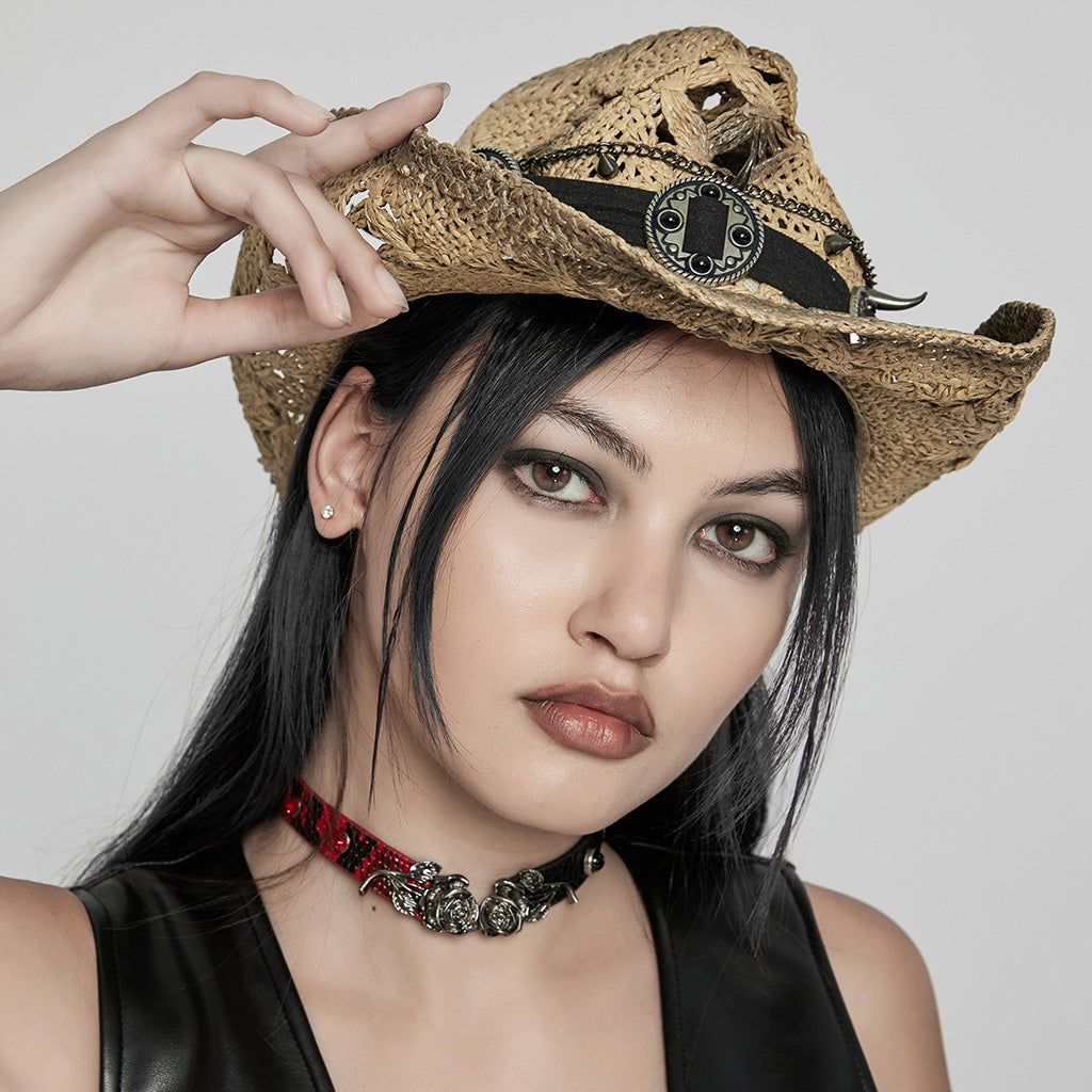 WS-675MZ Intricate Black Mesh Punk Rocker Hat?-??Punk Rave Clothing