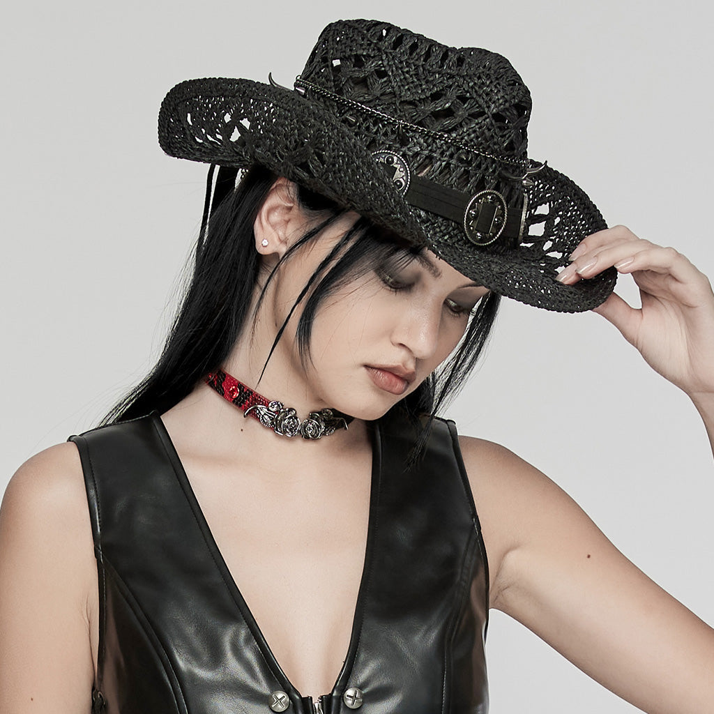 WS-675MZ Intricate Black Mesh Punk Rocker Hat?-??Punk Rave Clothing
