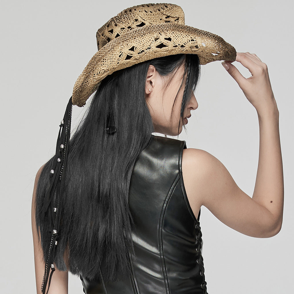 WS-675MZ Intricate Black Mesh Punk Rocker Hat?-??Punk Rave Clothing
