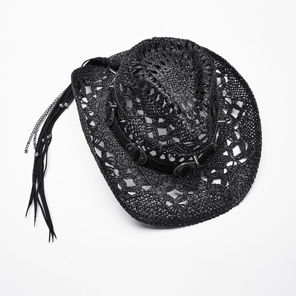 WS-675MZ Intricate Black Mesh Punk Rocker Hat?-??Punk Rave Clothing