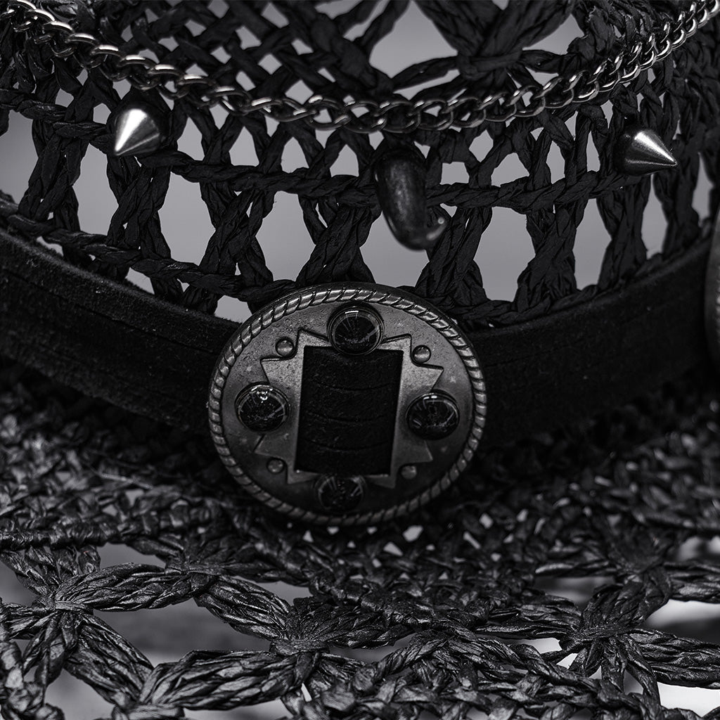 WS-675MZ Intricate Black Mesh Punk Rocker Hat?-??Punk Rave Clothing